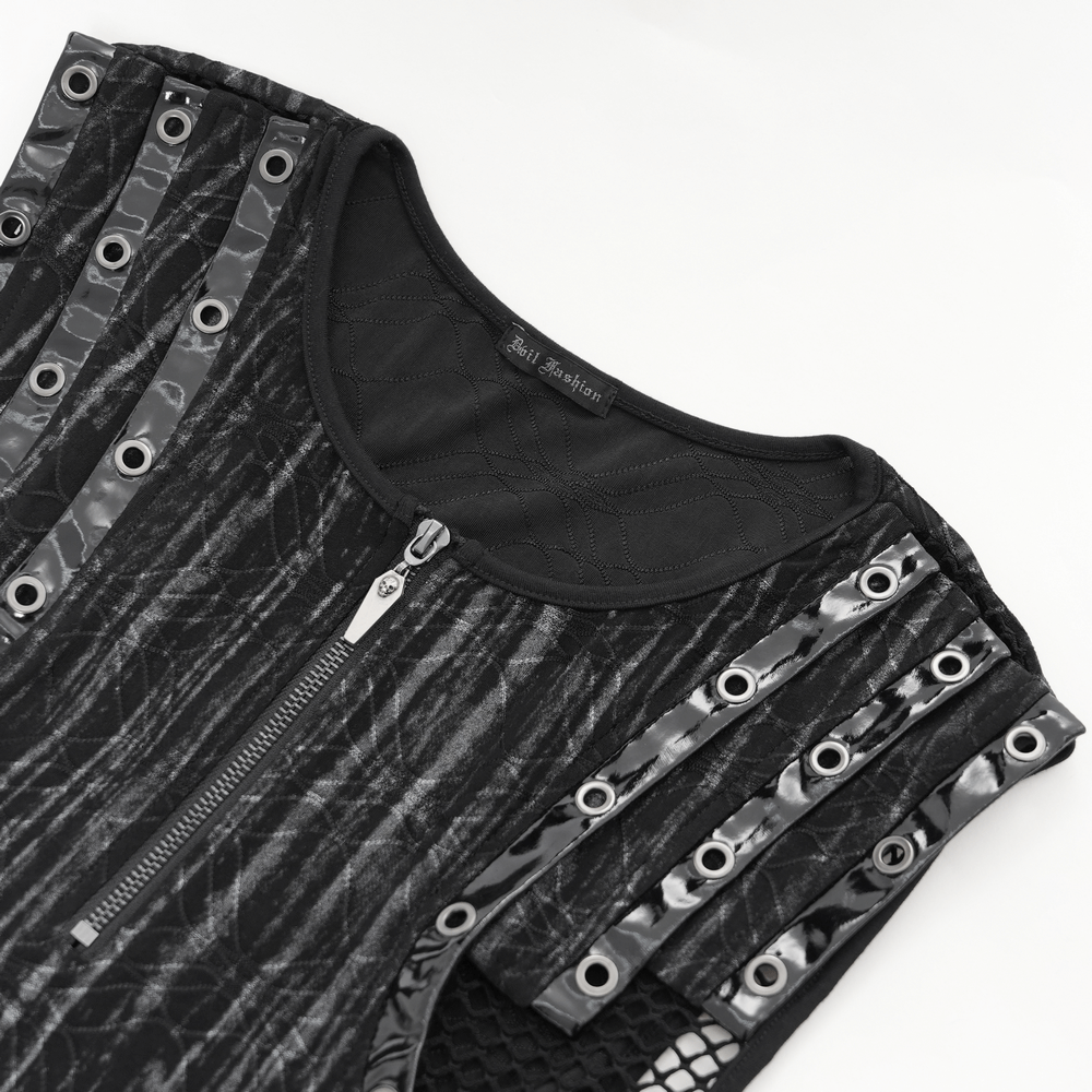 Sleeveless Gothic Top with Mesh Sides and Buckle Straps