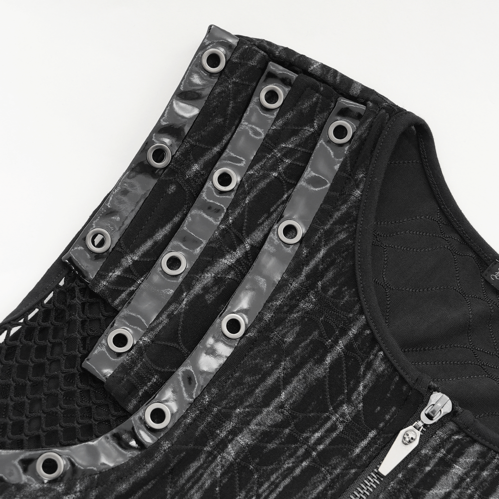 Sleeveless Gothic Top with Mesh Sides and Buckle Straps