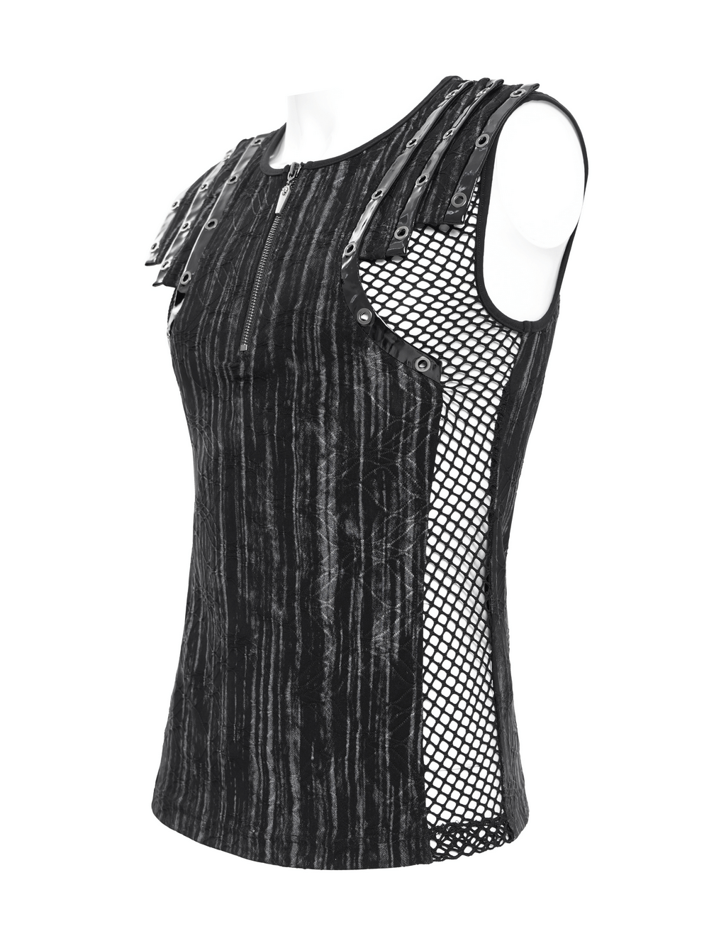Sleeveless Gothic Top with Mesh Sides and Buckle Straps