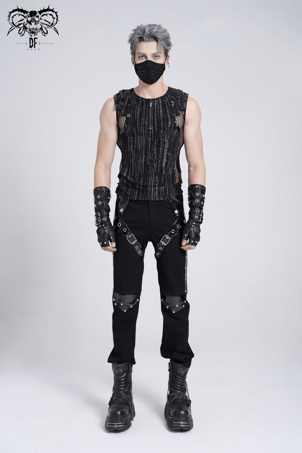 Sleeveless Gothic Top with Mesh Sides and Buckle Straps