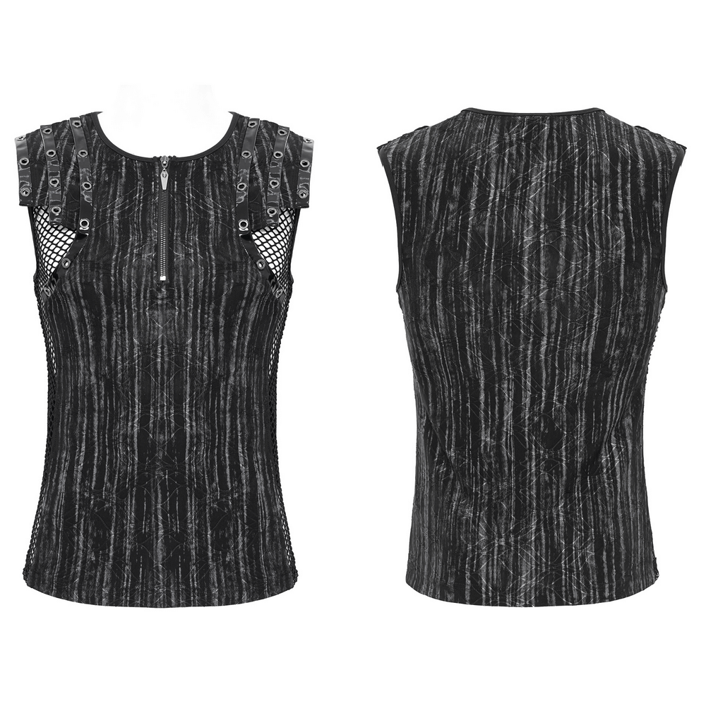 Sleeveless Gothic Top with Mesh Sides and Buckle Straps