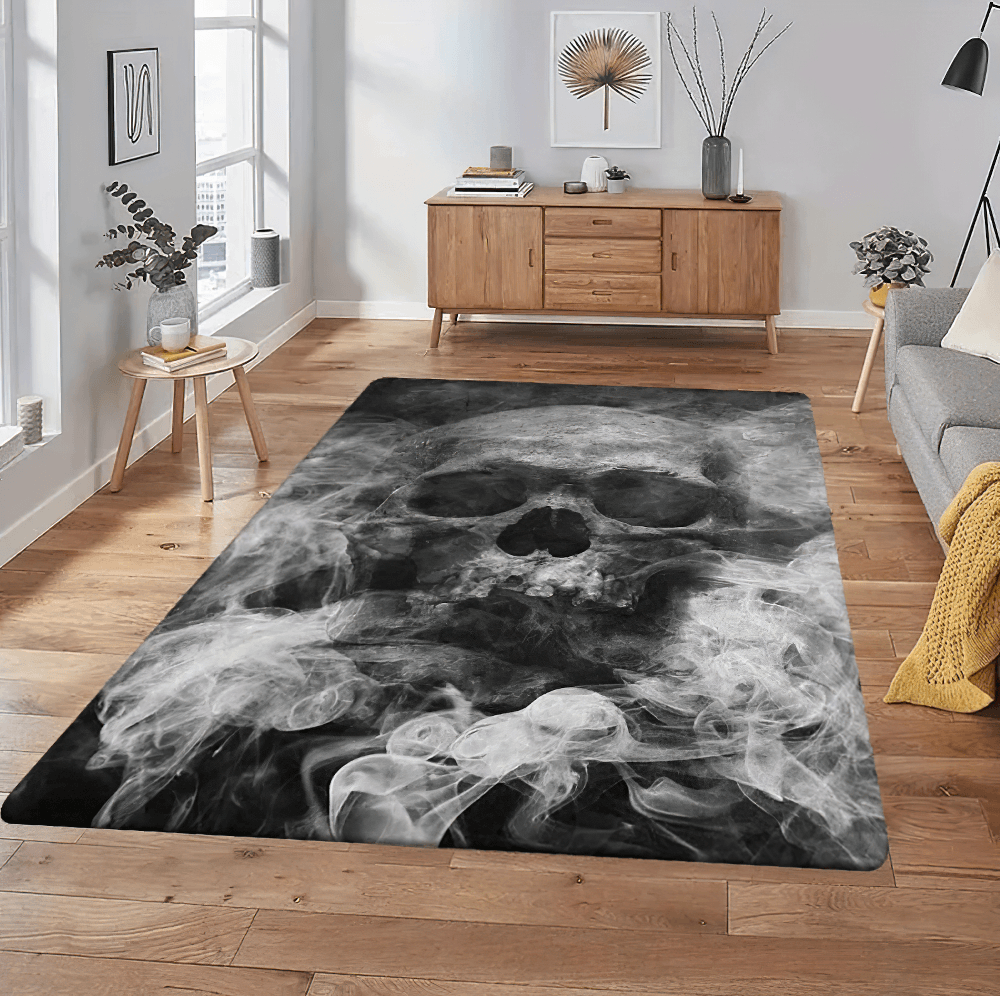 Smoked Skull Gothic Area Rug for Dark Interiors