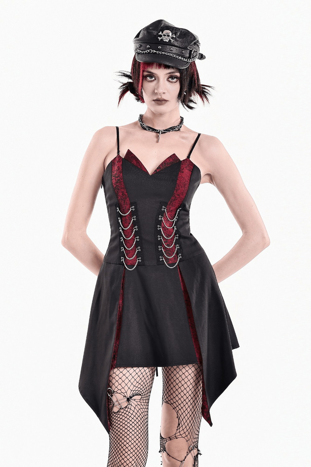 Spaghetti Strap Dress with Wine Red Brocade Panels