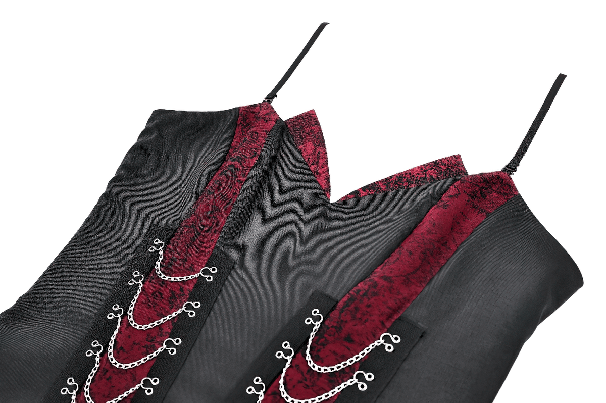 Spaghetti Strap Dress with Wine Red Brocade Panels