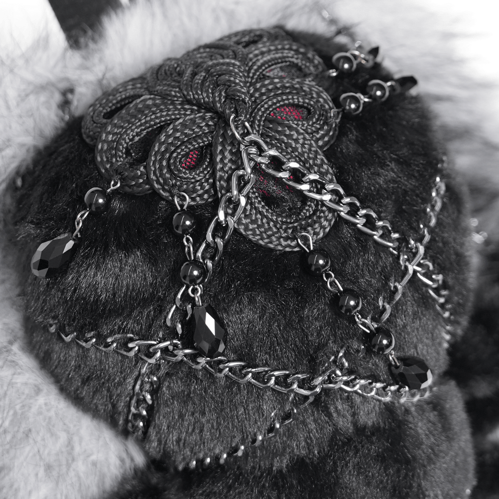 Spider Backpack with Faux Fur and Metal Chain Details