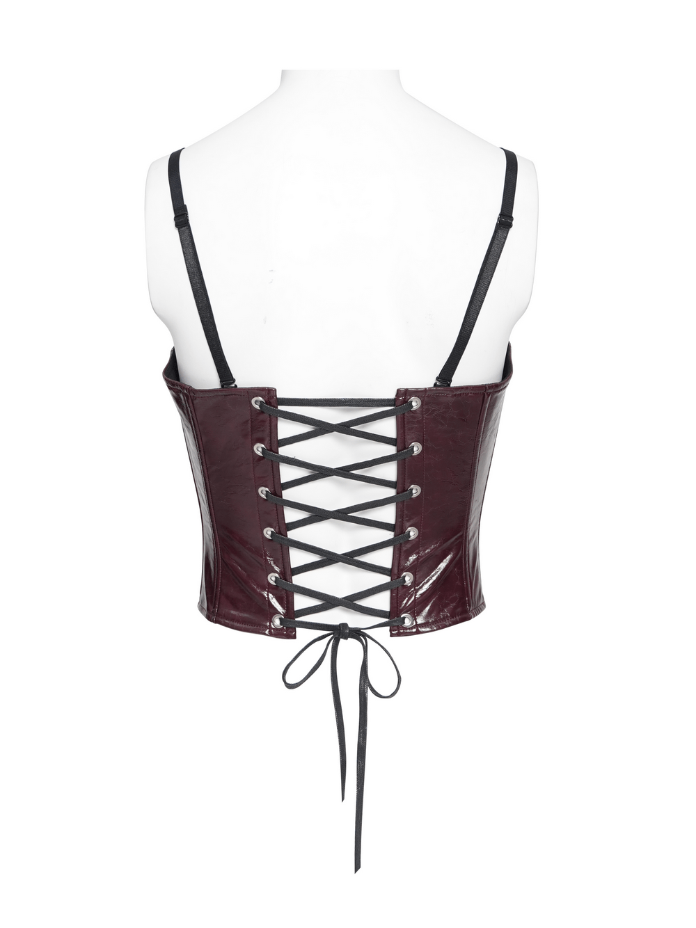 Spiked Burgundy Faux Leather Gothic Corset Top with Zips