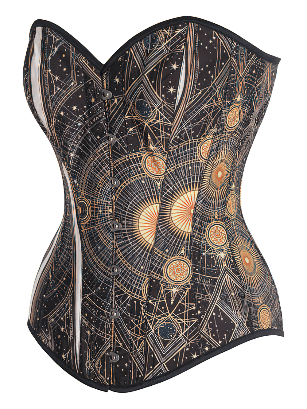 Steampunk Digital Print Taffeta Corset with Adjustable Lacing