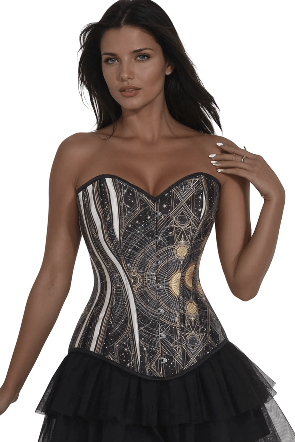 Steampunk Digital Print Taffeta Corset with Adjustable Lacing