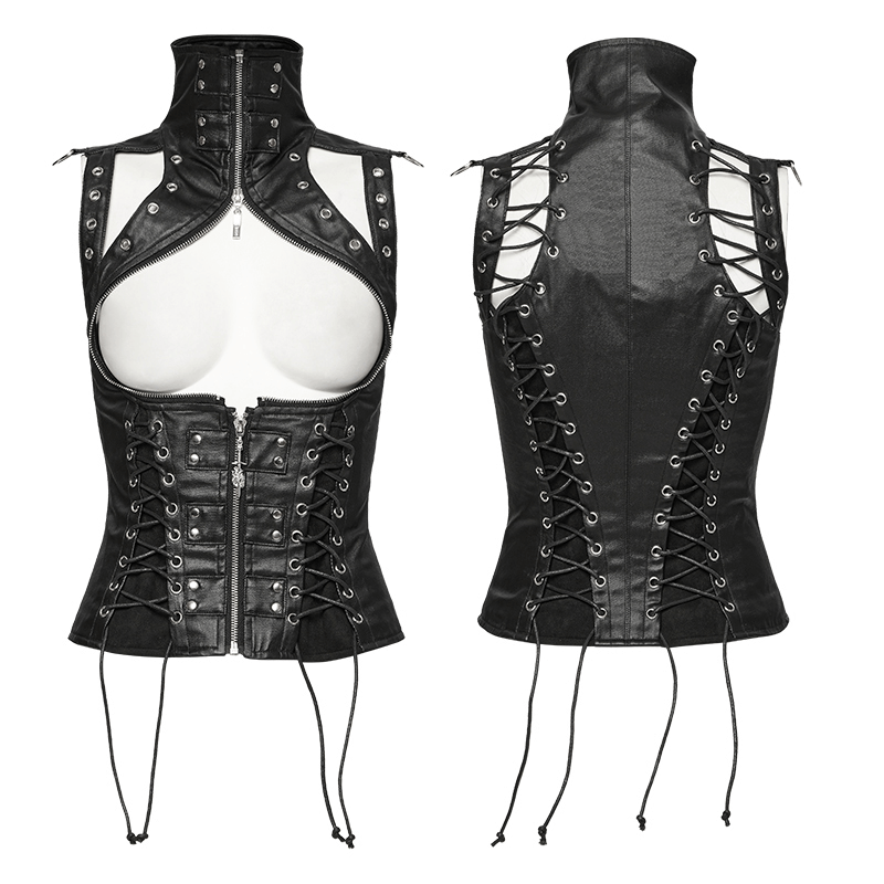 Steampunk High Collar Lace-Up PU Leather Waist Vest