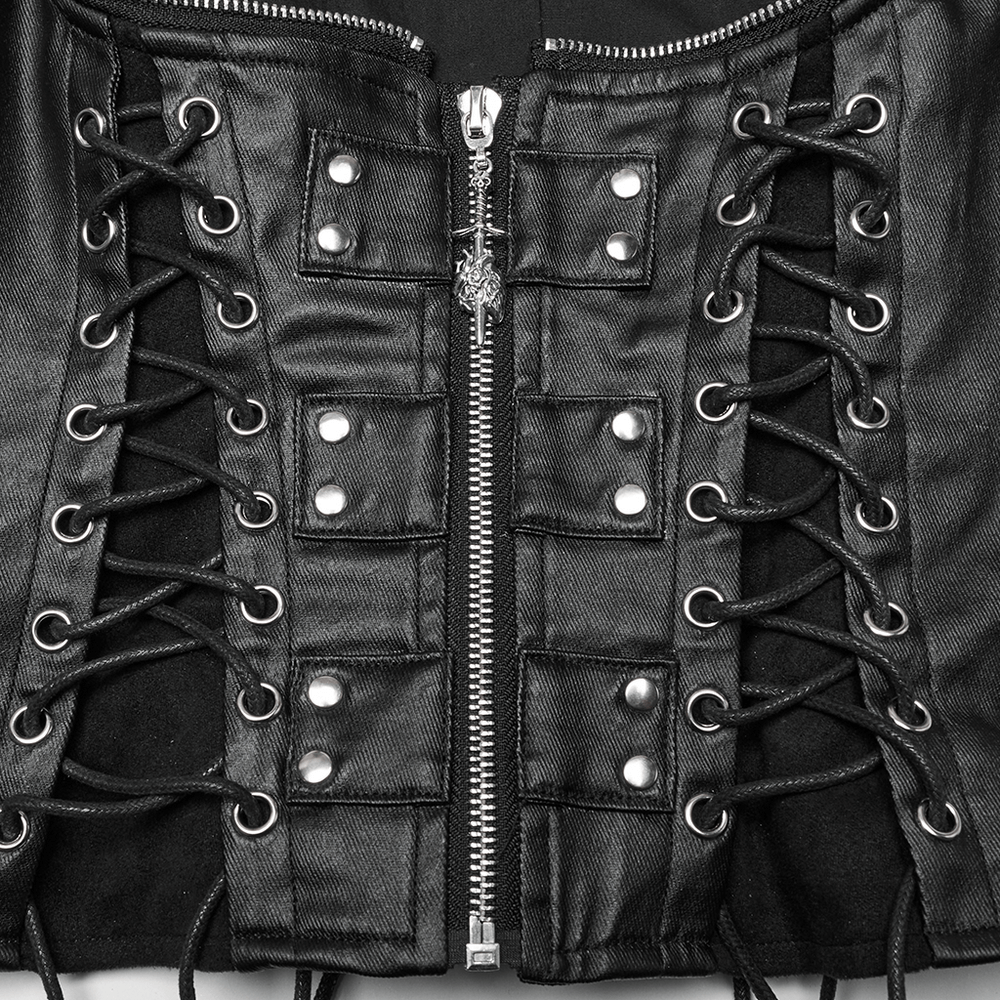 Steampunk High Collar Lace-Up PU Leather Waist Vest