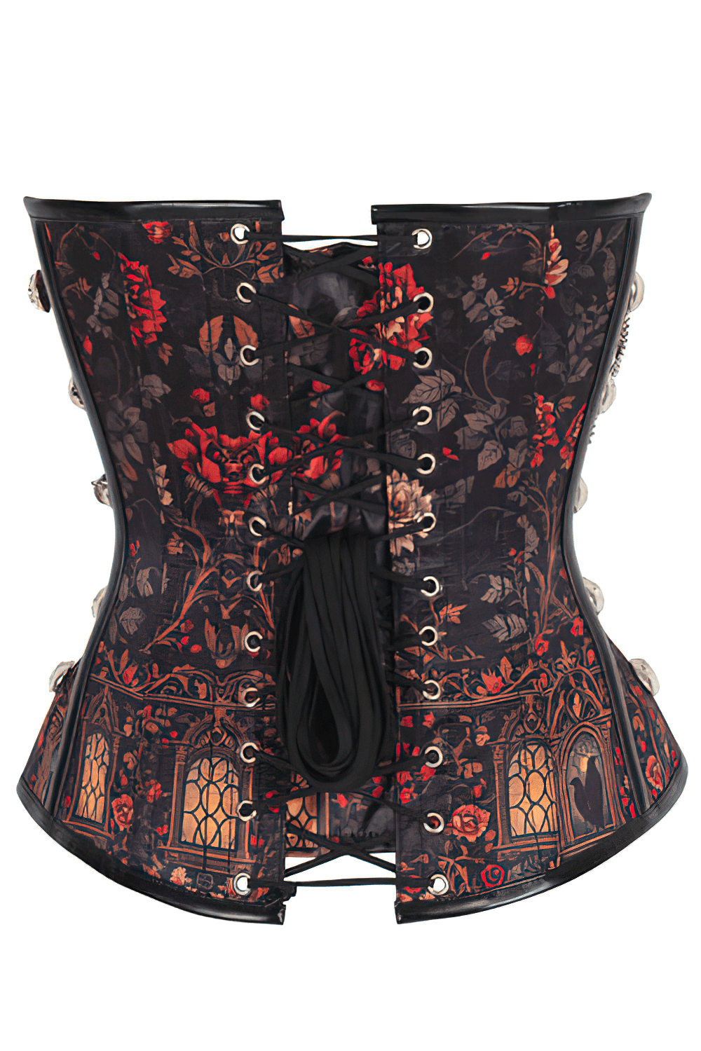 Steampunk Overbust Corset with Gothic Rose and Raven Print