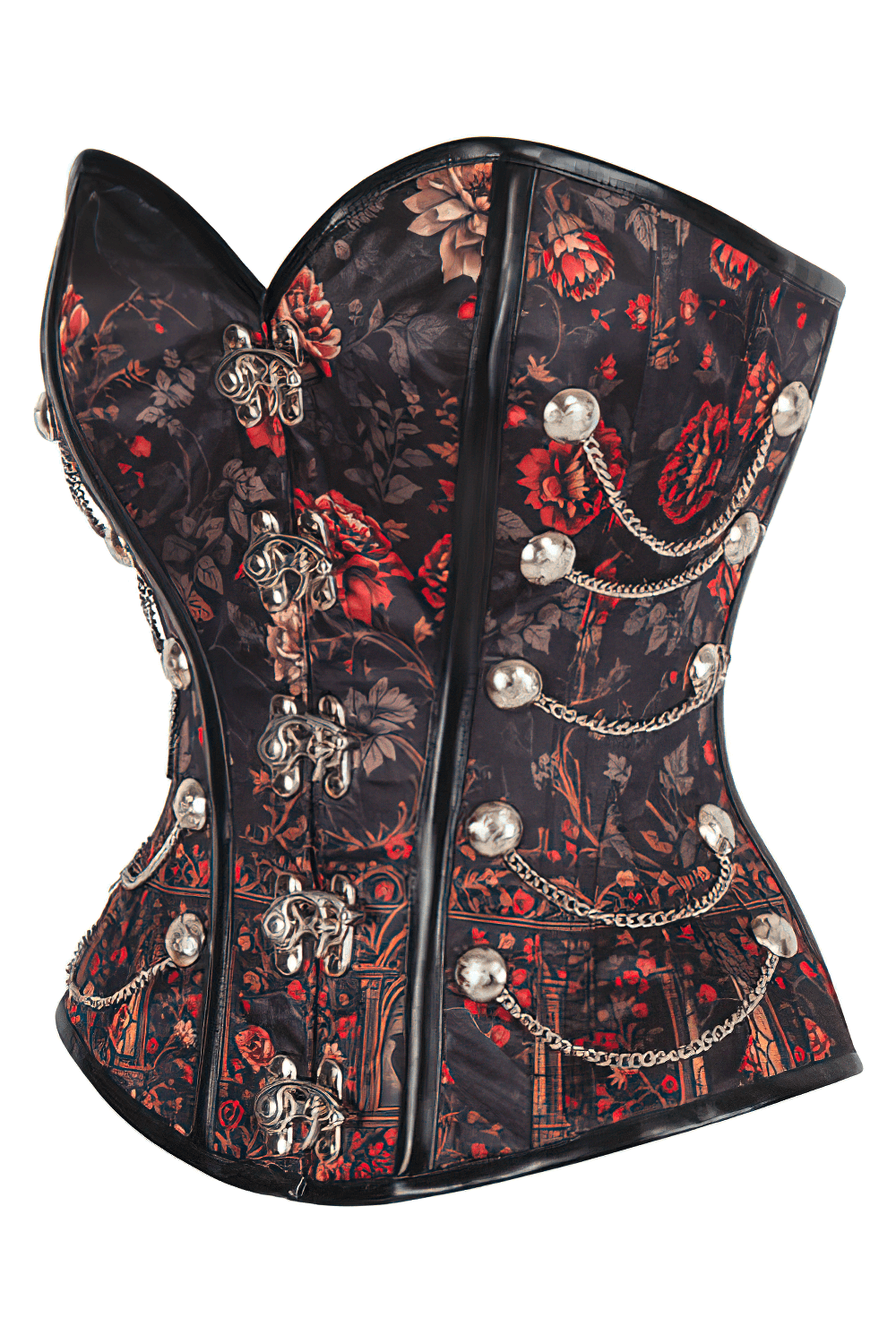 Steampunk Overbust Corset with Gothic Rose and Raven Print