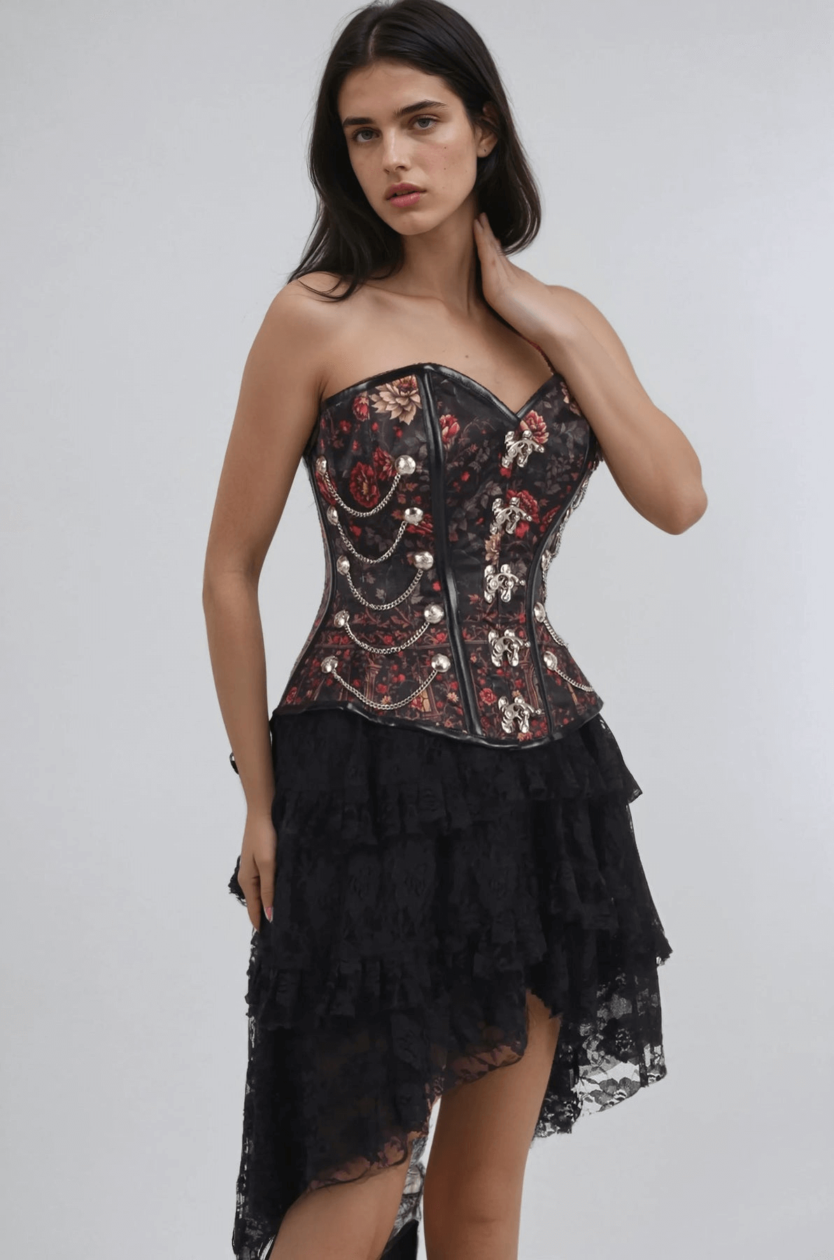Steampunk Overbust Corset with Gothic Rose and Raven Print