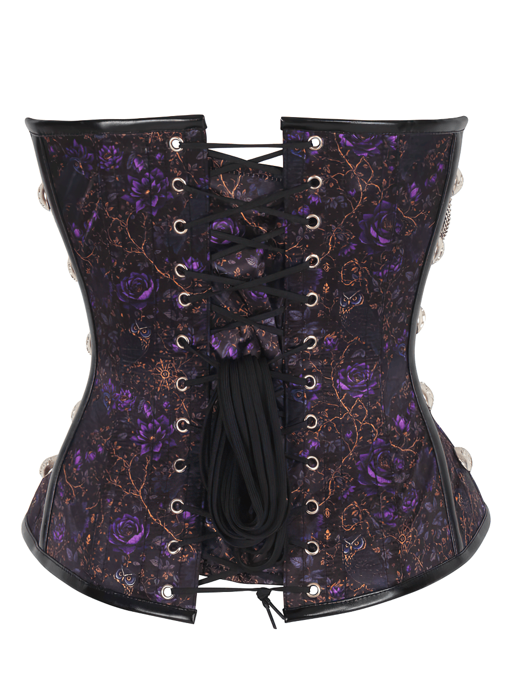 Steampunk Overbust Corset with Purple Roses and Chains