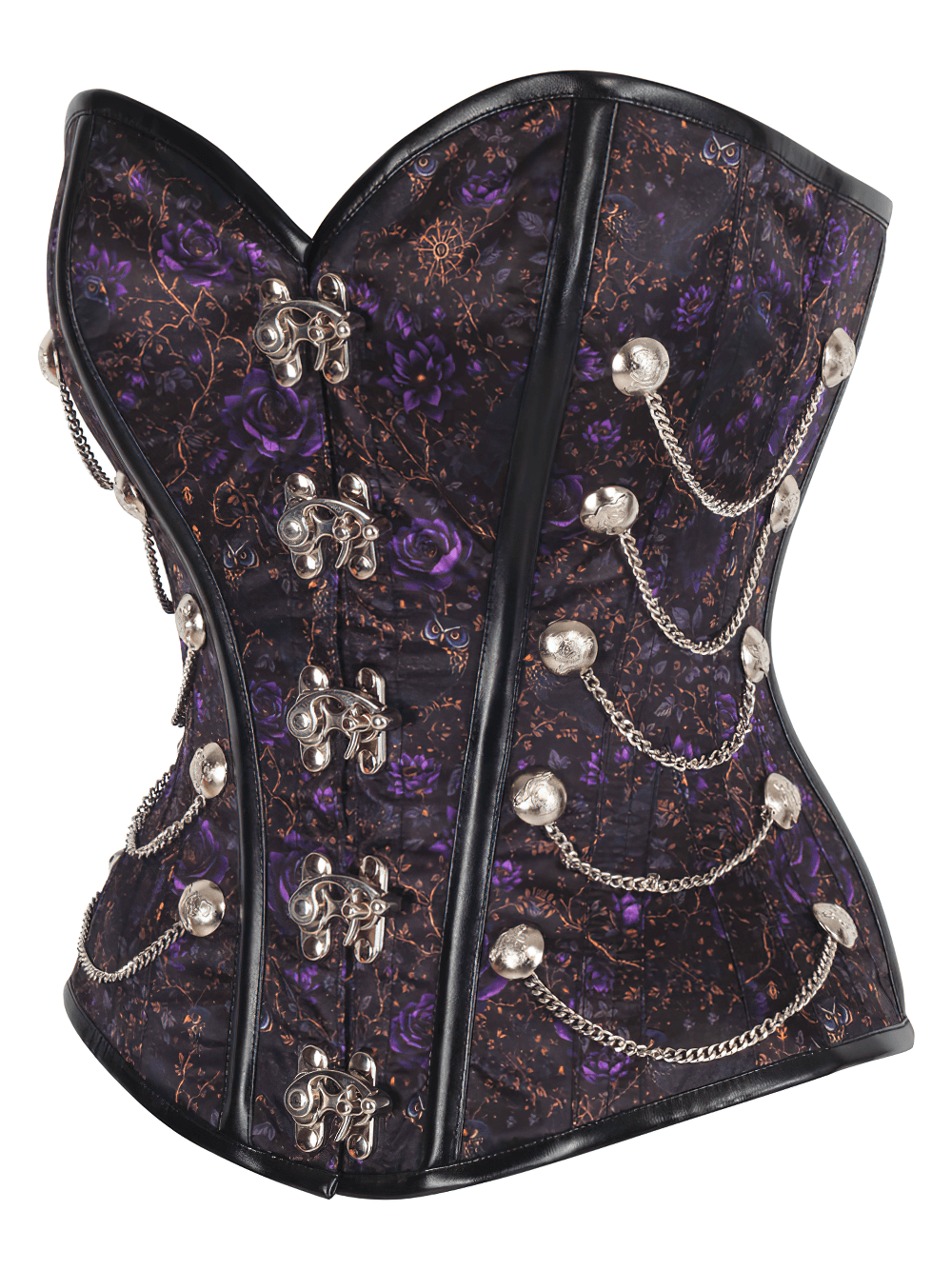 Steampunk Overbust Corset with Purple Roses and Chains