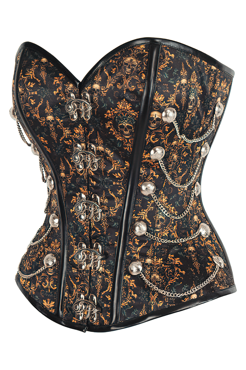 Steampunk Overbust Corset with Skull Chains and Clasps