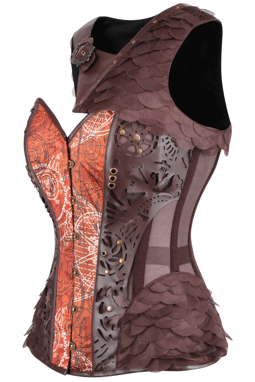 Steampunk Print Overbust Corset with Scale Shrug