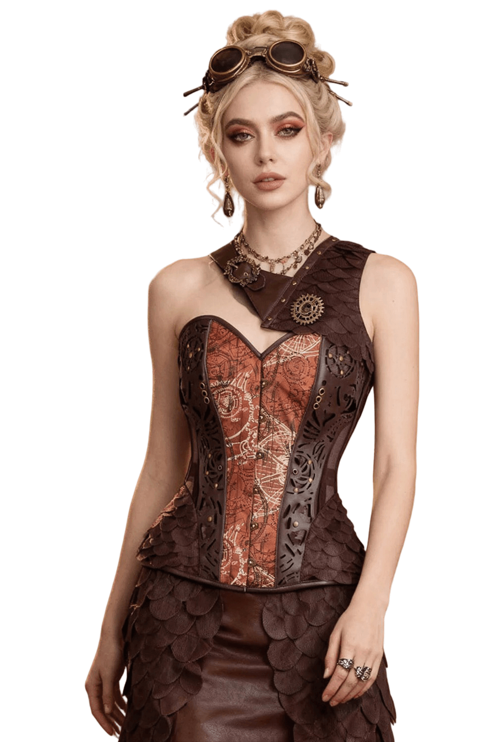Steampunk Print Overbust Corset with Scale Shrug