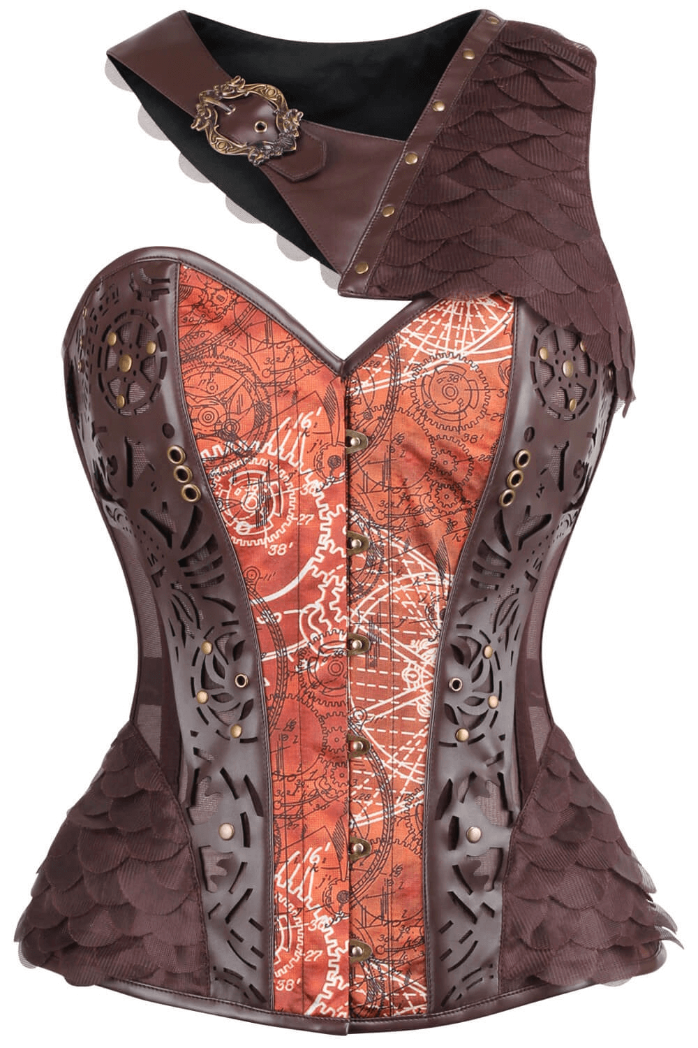 Steampunk Print Overbust Corset with Scale Shrug