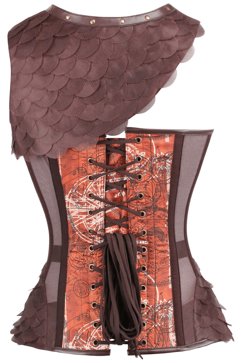 Steampunk Print Overbust Corset with Scale Shrug