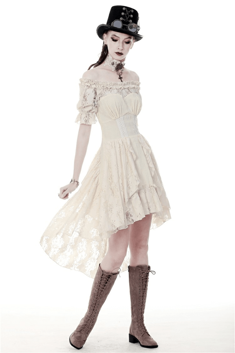 Steampunk Victorian Off-Shoulder Short Sleeves Lace Dress