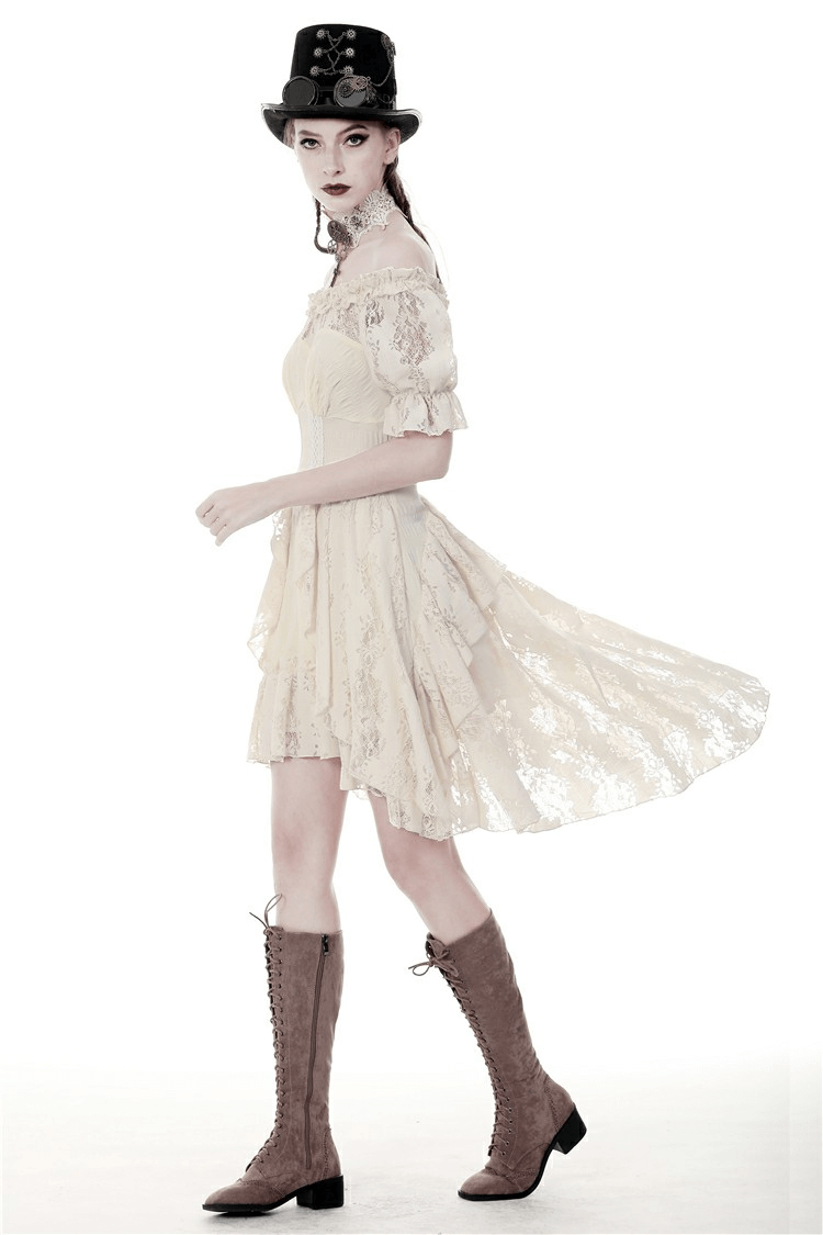 Steampunk Victorian Off-Shoulder Short Sleeves Lace Dress