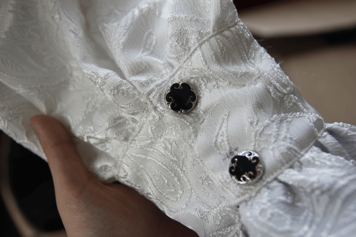 US SALE of Steampunk Shirt With Tie Collar / Male Vintage Pattern Long Sleeves Shirts