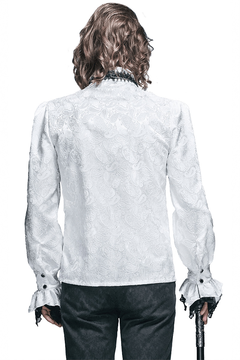 US SALE of Steampunk Shirt With Tie Collar / Male Vintage Pattern Long Sleeves Shirts