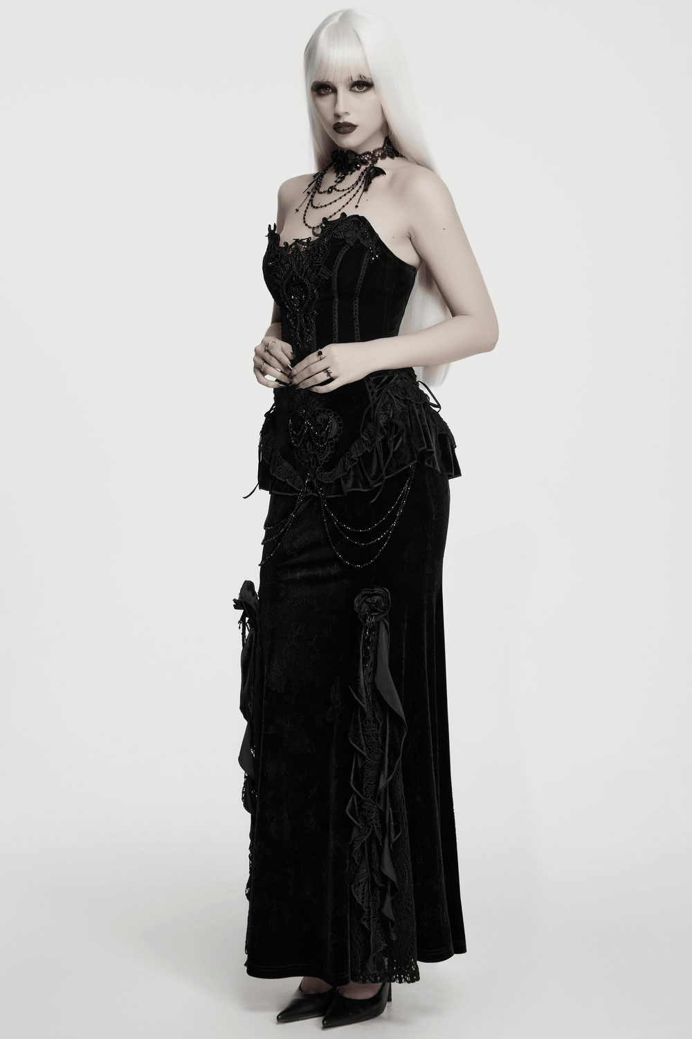 Striking Gothic Lace Corset with Suede and Lace Panels