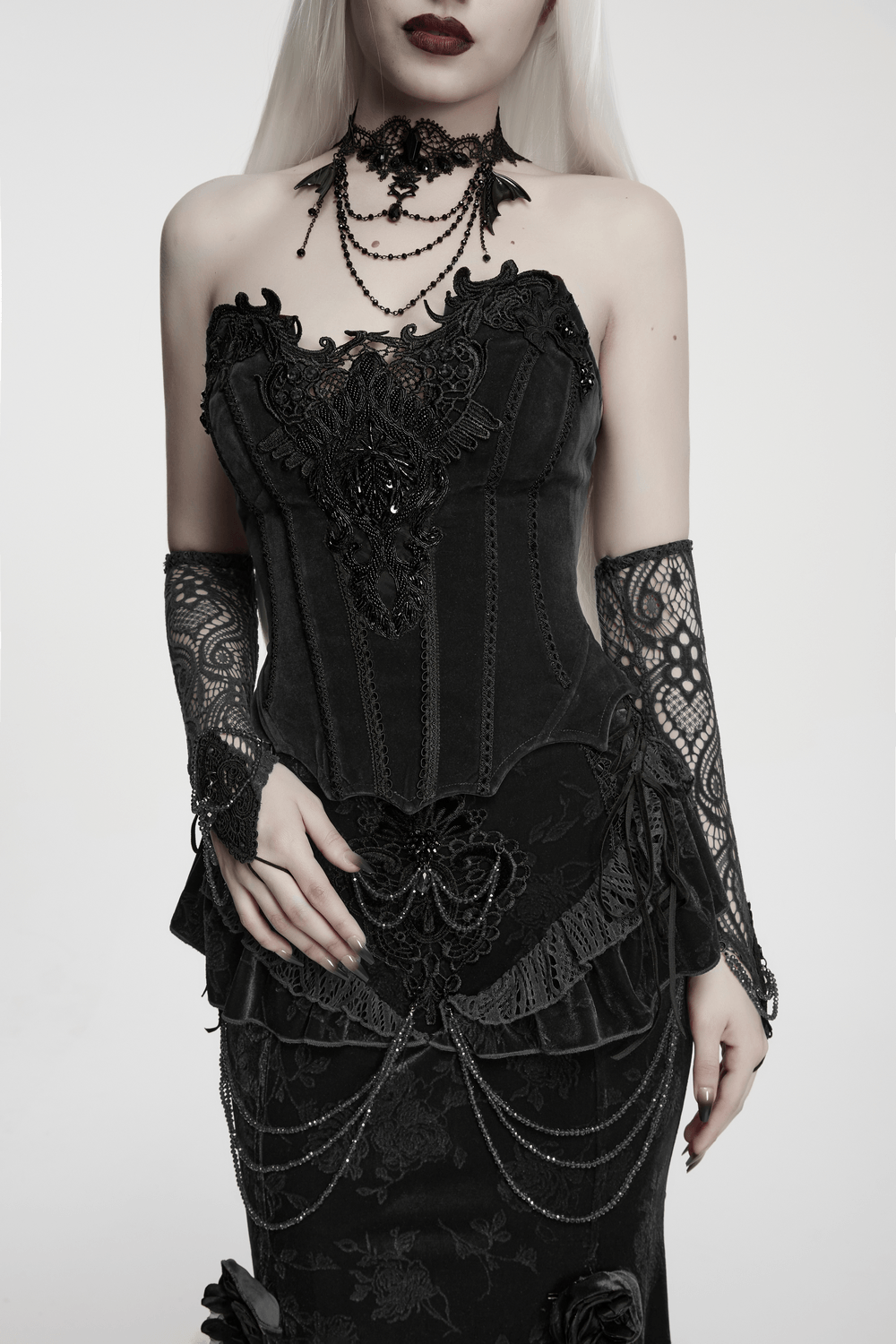 Striking Gothic Lace Corset with Suede and Lace Panels