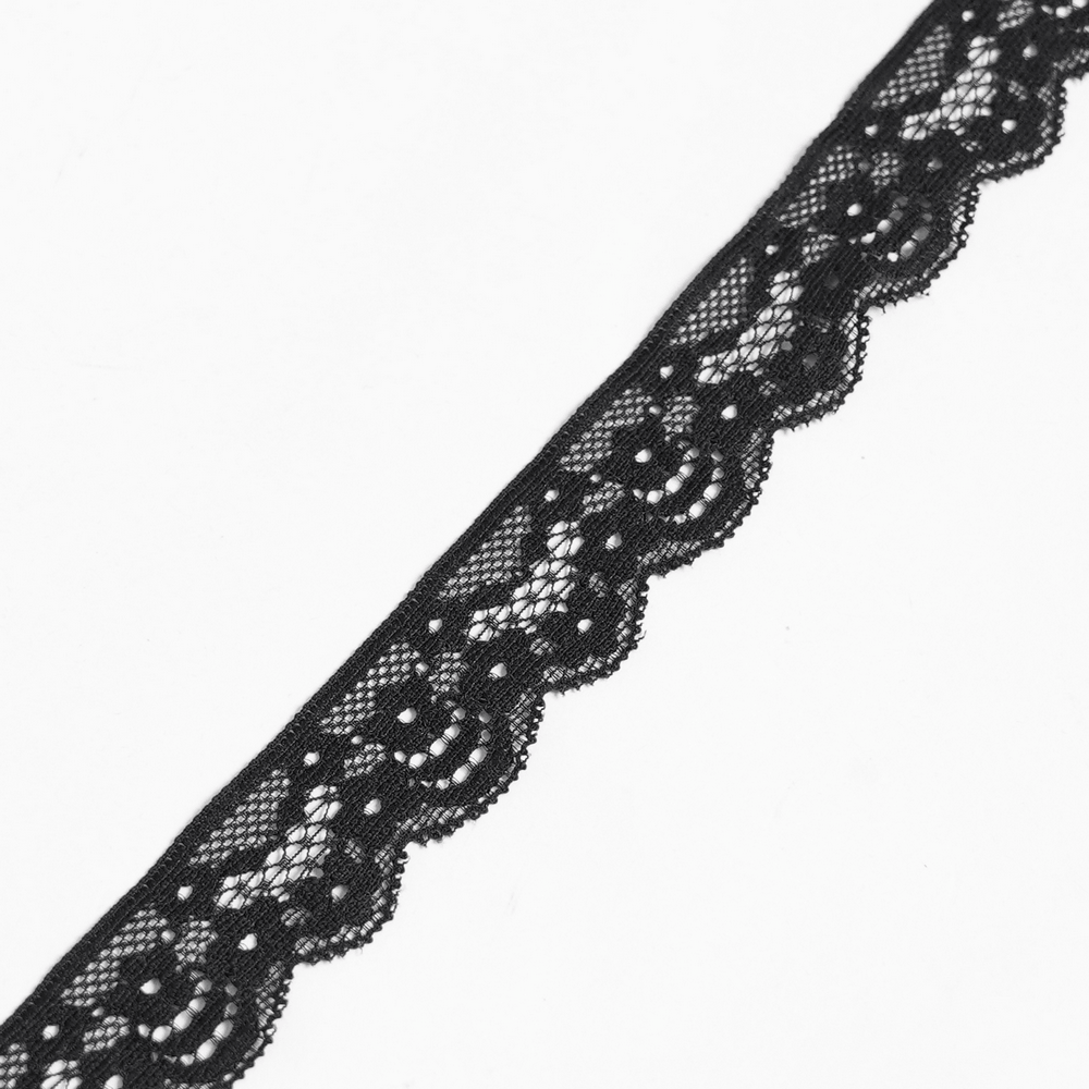 Striking Lace Choker Necklace with Spikes and Cross Charms