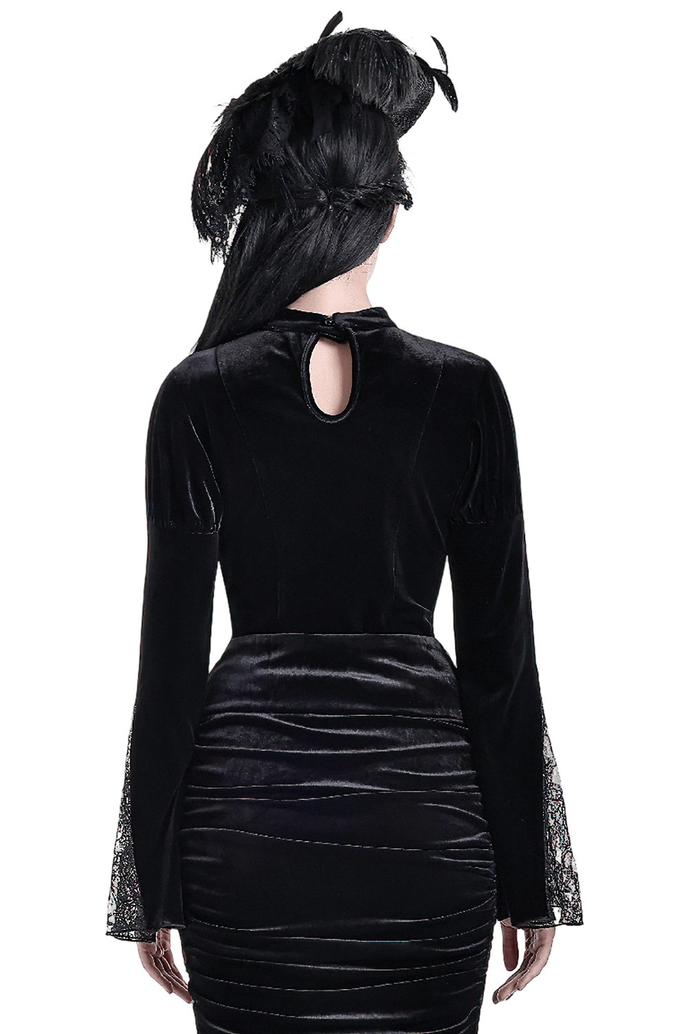Striking Lace Flare Sleeved Velvet Top for Women