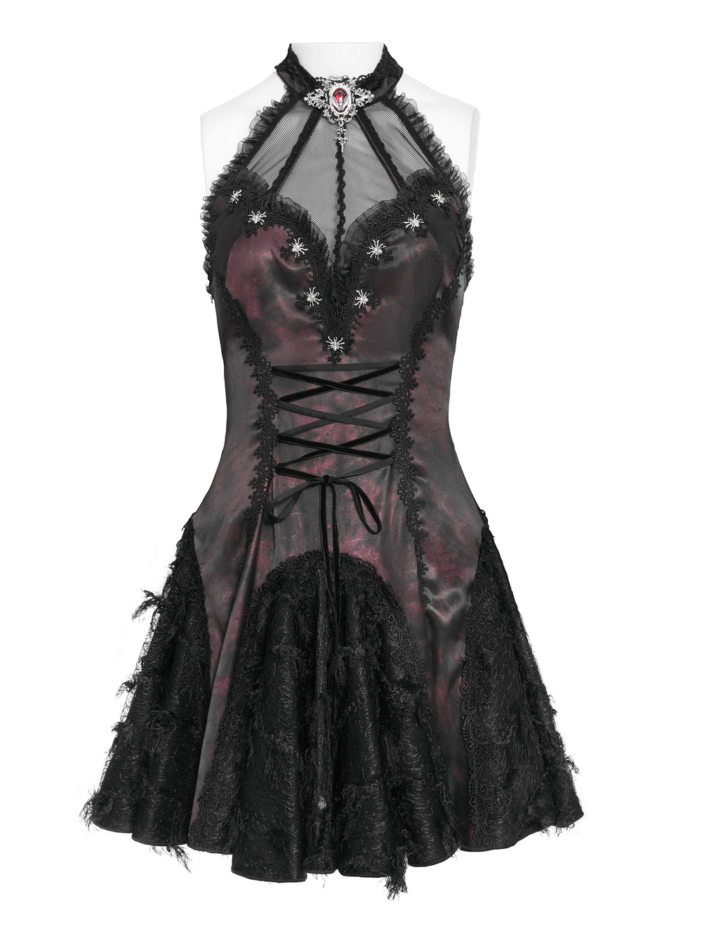 Striking Women's Halter Mini Dress with Corset Lacing Detail