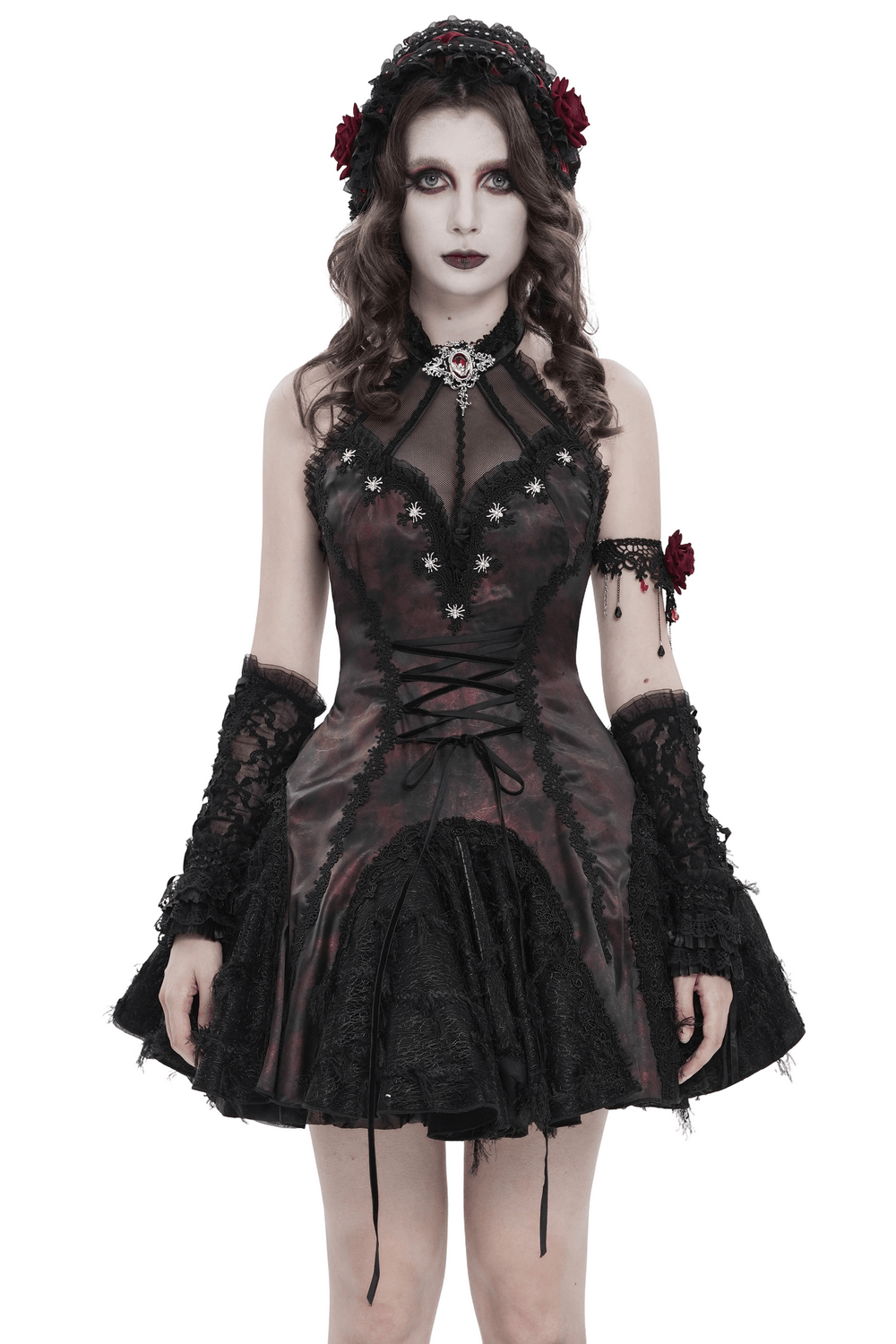Striking Women's Halter Mini Dress with Corset Lacing Detail