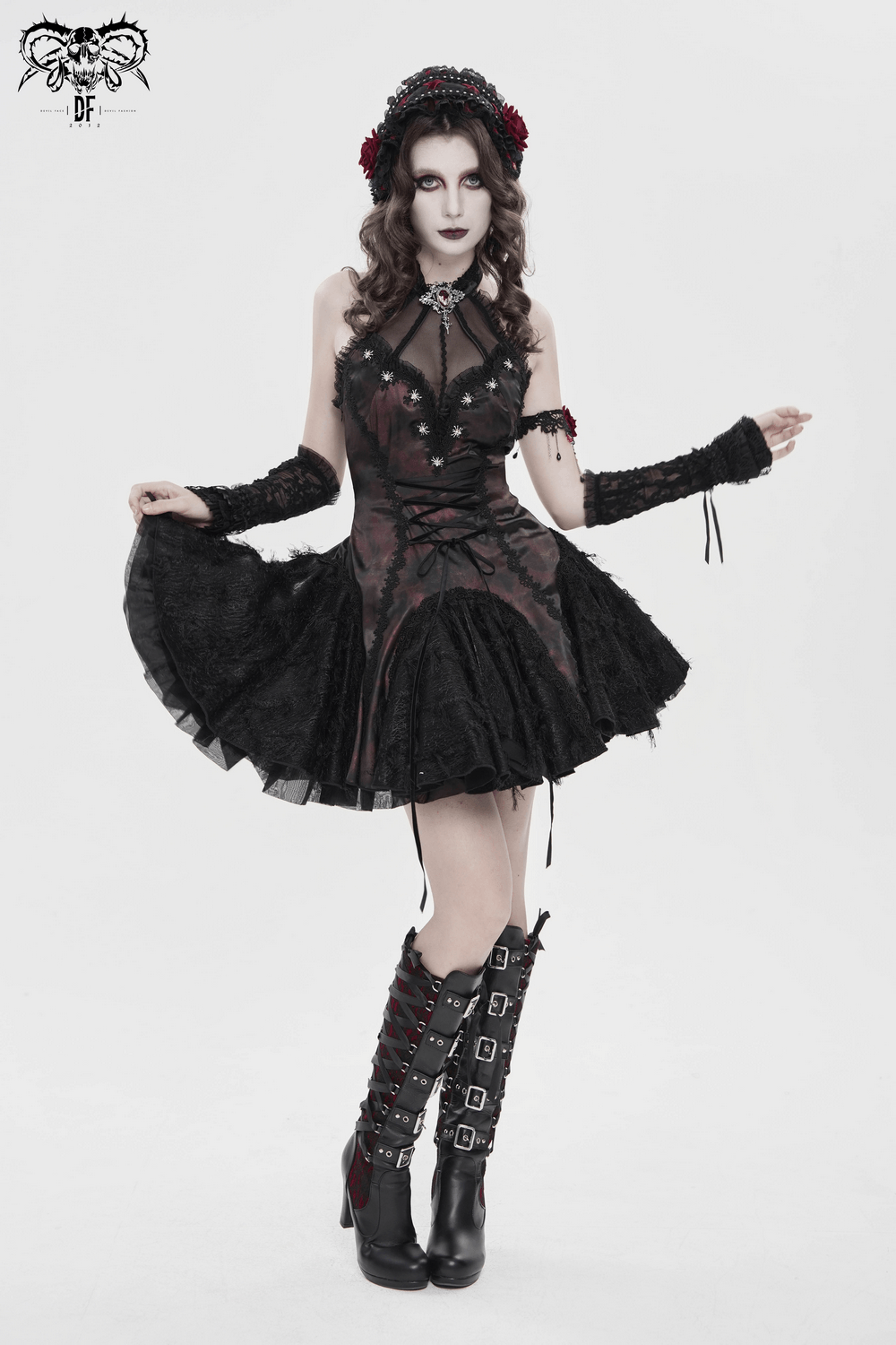 Striking Women's Halter Mini Dress with Corset Lacing Detail
