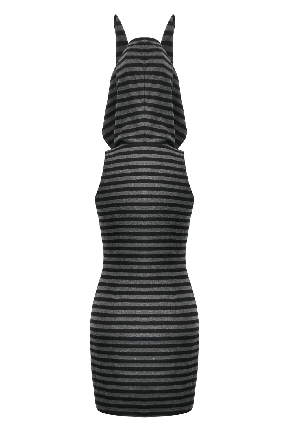 Striped Gothic Hooded Dress with Skull and Heart Detail