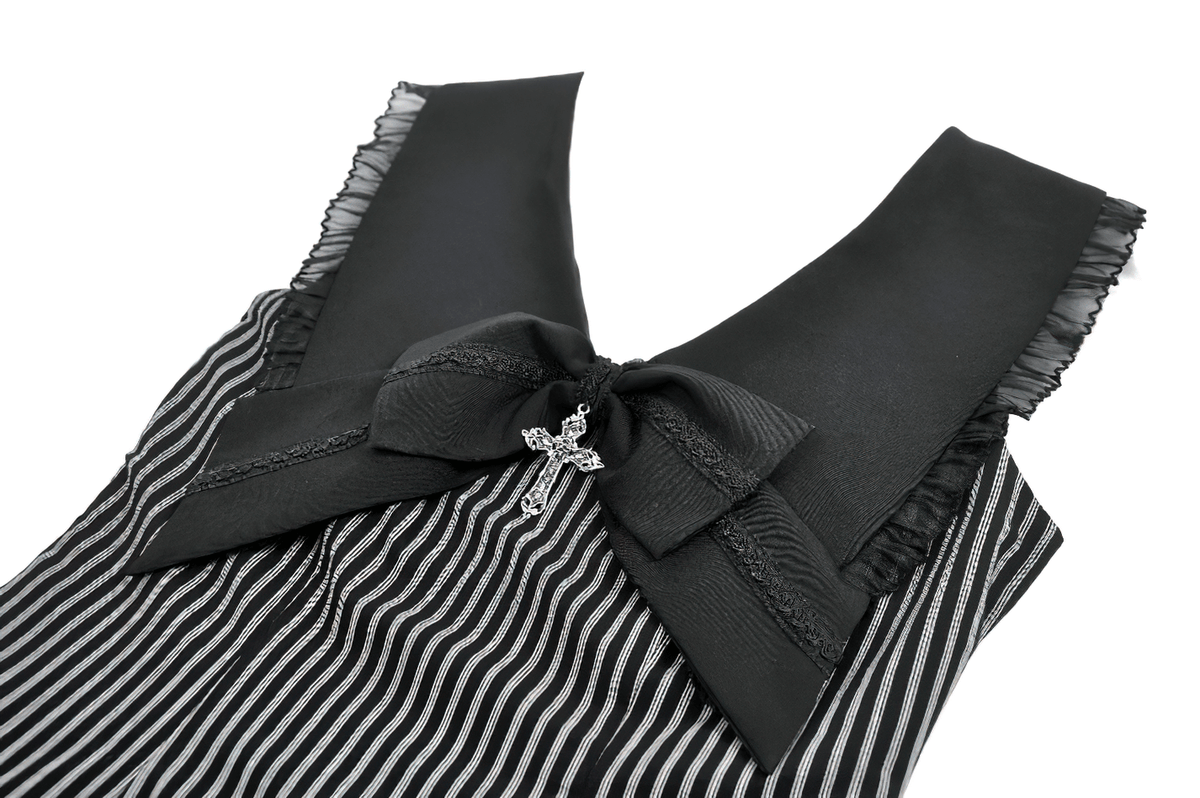 Striped Ruffle Dress with Bow and Lace-Up Back for Women