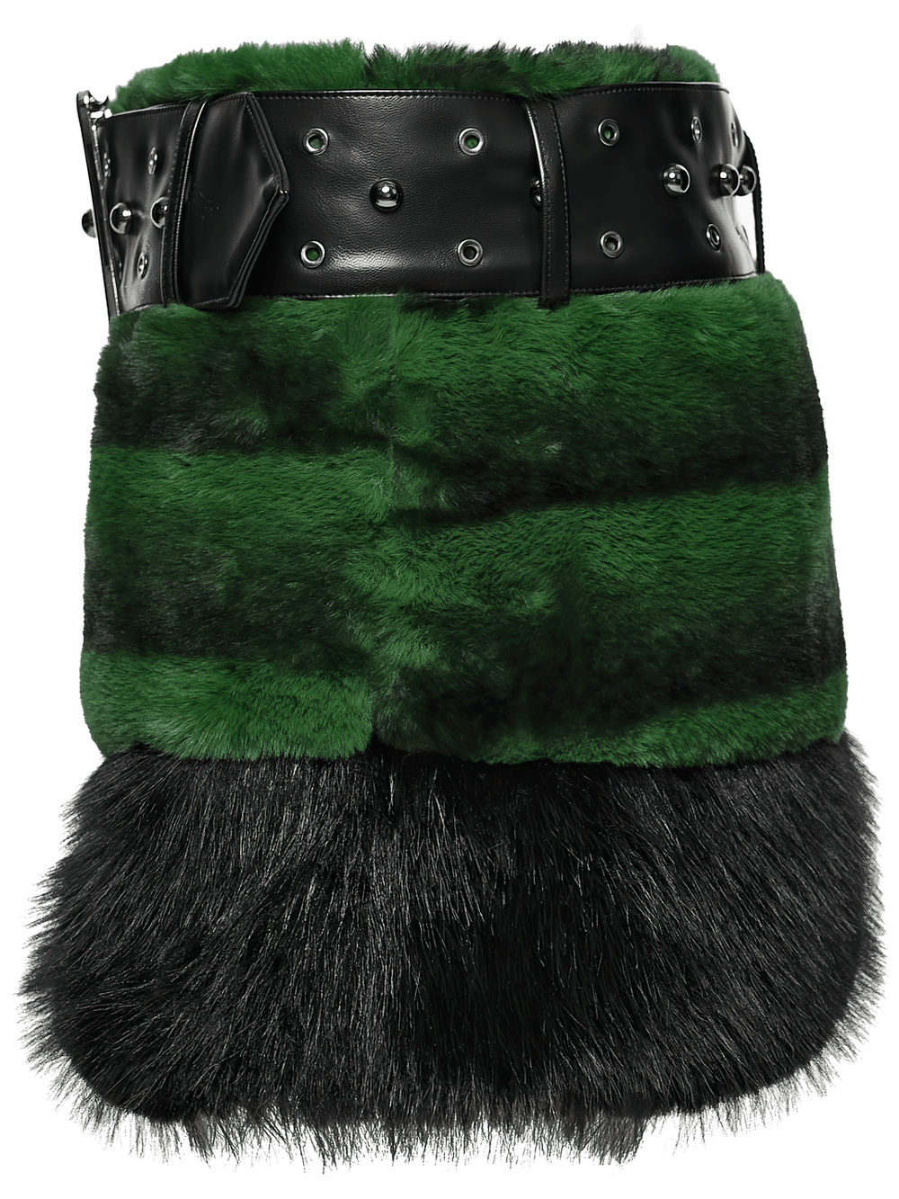 Stylish Black and Green Faux Fur Mini Skirt with Belt