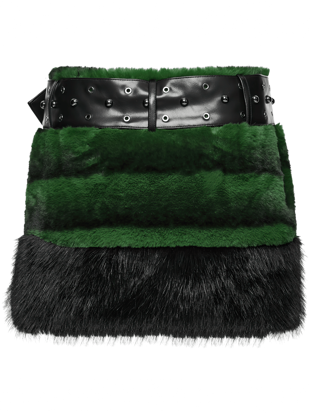 Stylish Black and Green Faux Fur Mini Skirt with Belt