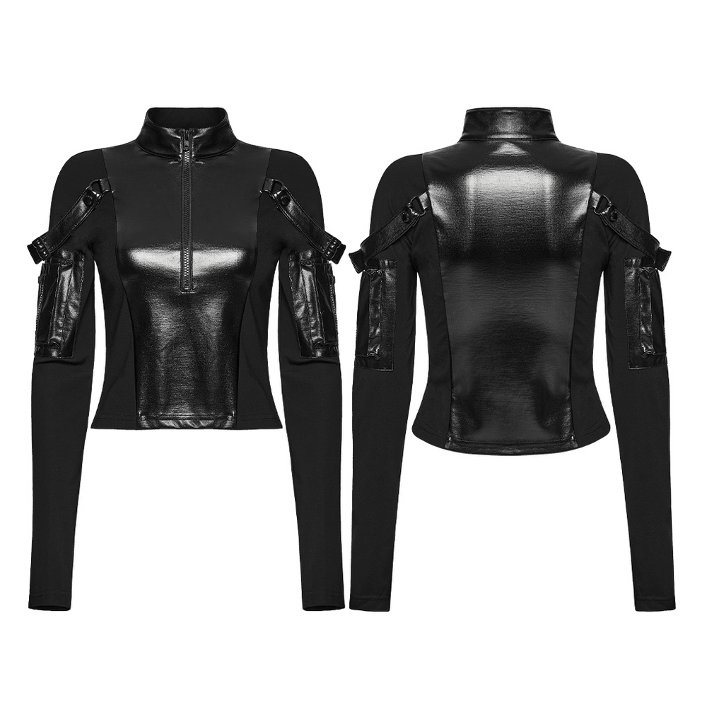 Stylish Black Cyberpunk Top with Utility Arm Pockets
