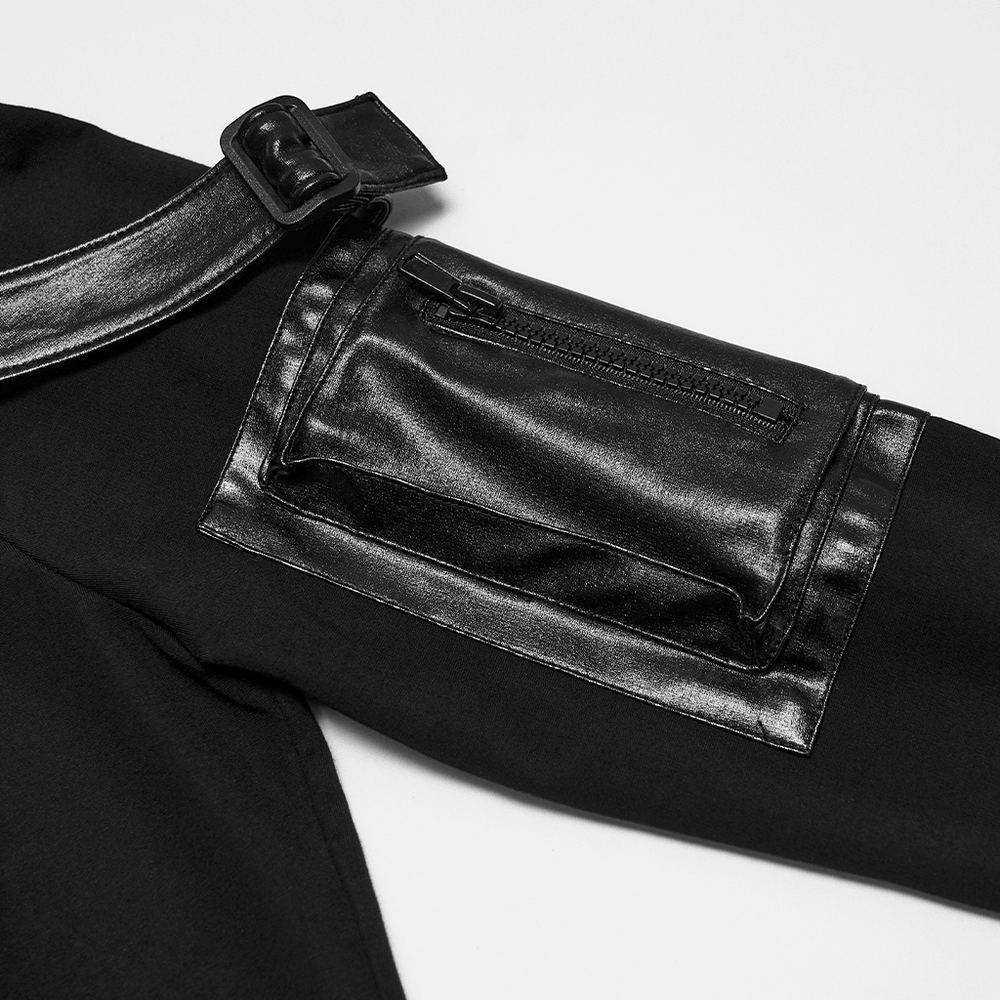 Stylish Black Cyberpunk Top with Utility Arm Pockets