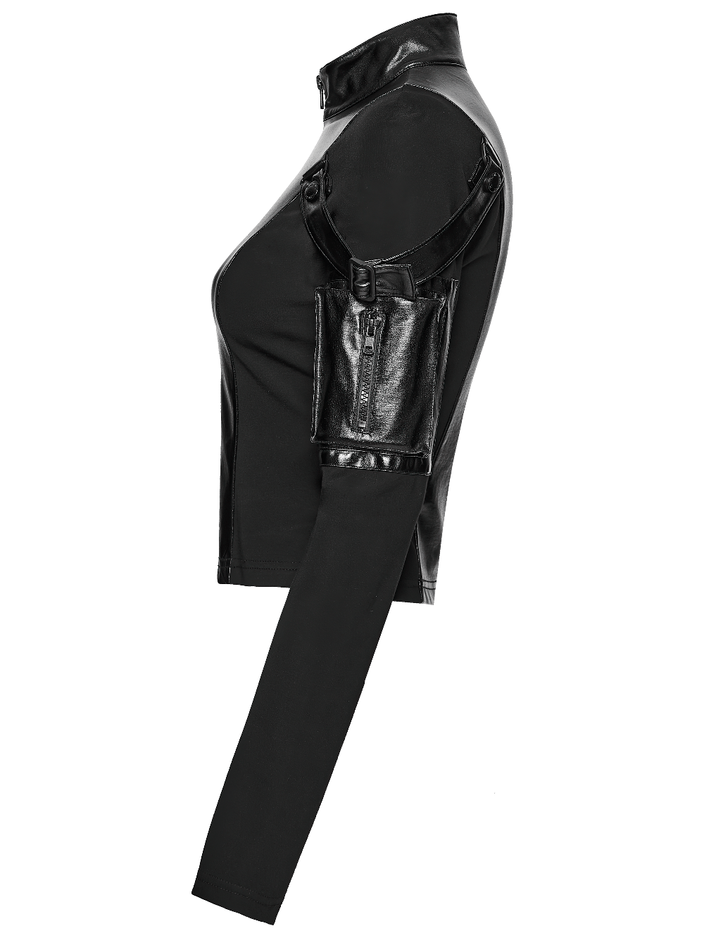 Stylish Black Cyberpunk Top with Utility Arm Pockets