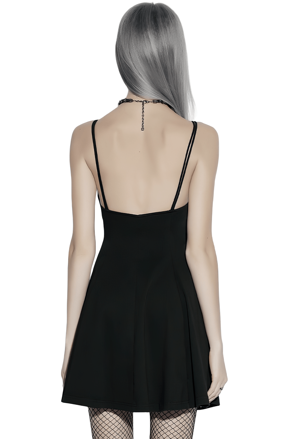 Stylish Black Gothic Studded Strappy A-Line Mini Dress