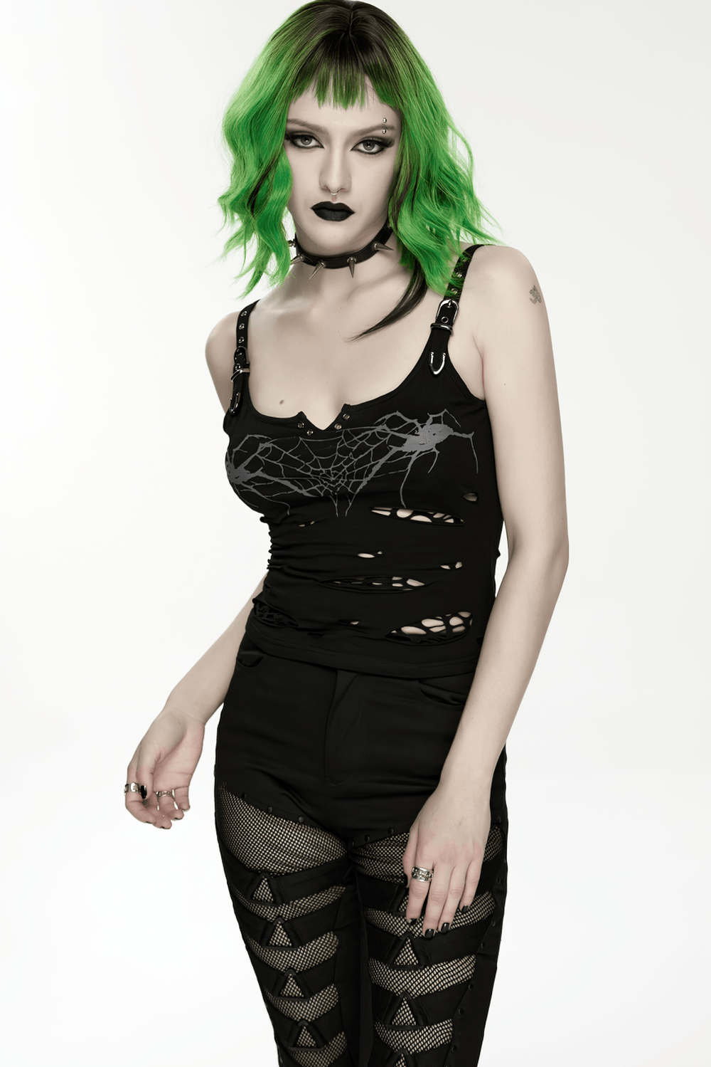 Stylish Black Spider Web Distressed Punk Camisole