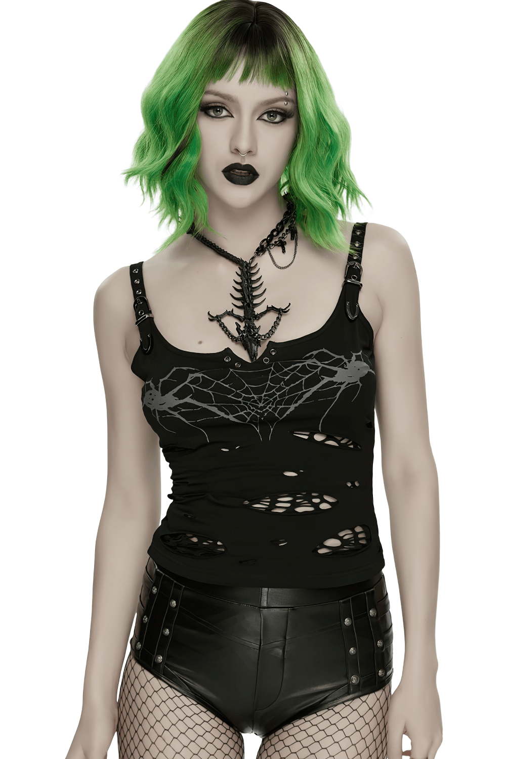 Stylish Black Spider Web Distressed Punk Camisole