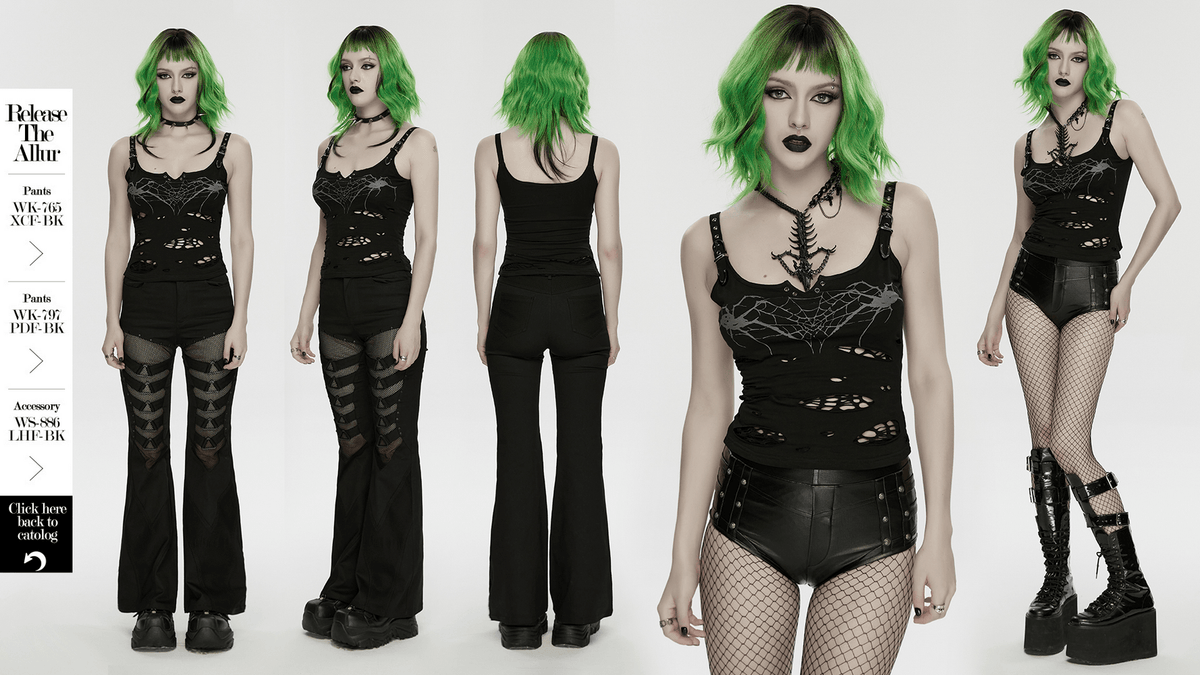 Stylish Black Spider Web Distressed Punk Camisole