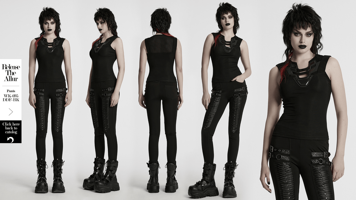 Stylish Futuristic Black Tank Top with Mesh Back