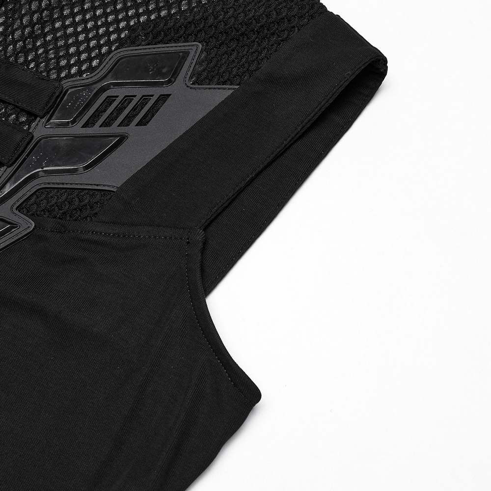Stylish Futuristic Black Tank Top with Mesh Back