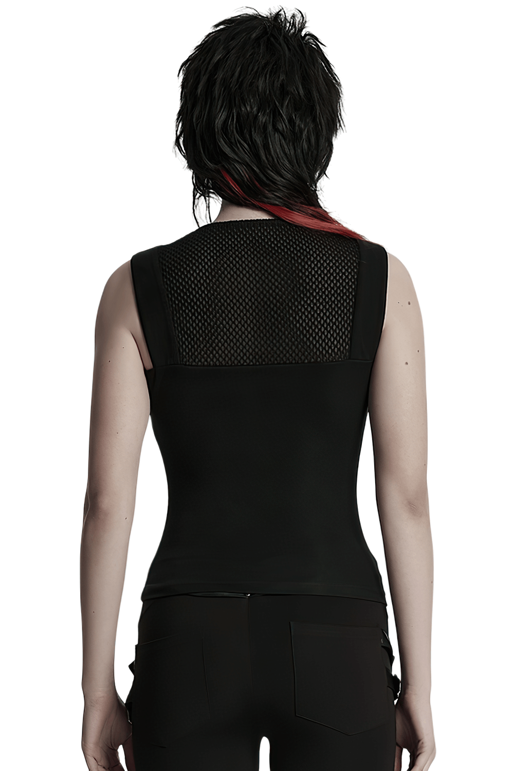 Stylish Futuristic Black Tank Top with Mesh Back