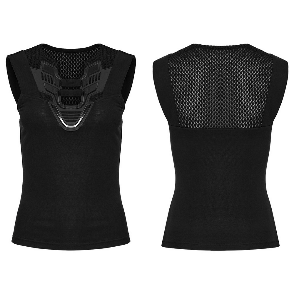 Stylish Futuristic Black Tank Top with Mesh Back